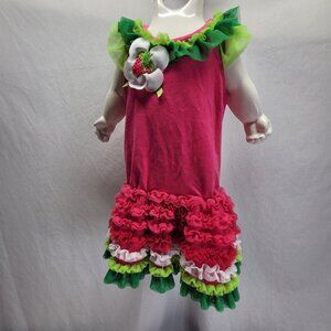 Emily Rose 3T Fuchsia/Green sleeveless Dress with ruffles and a Flower